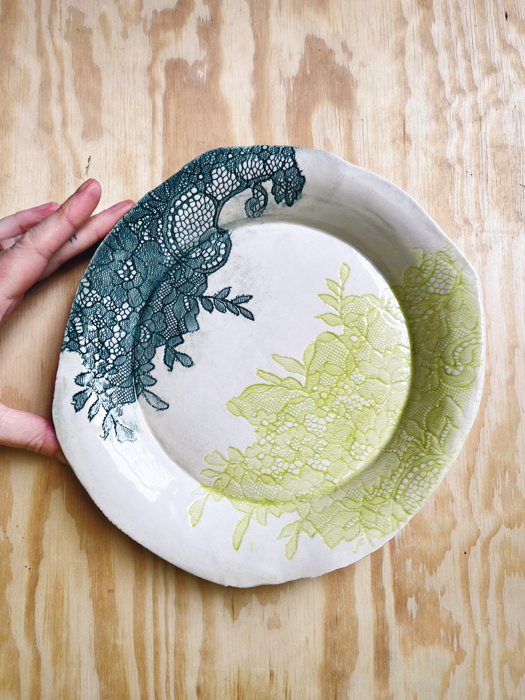 Teal & Chartreuse Lace Dish