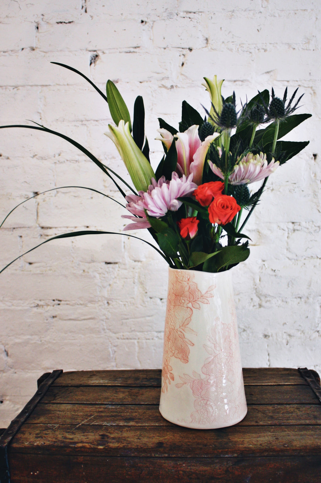 Blush & Pale Pink Lace Vase